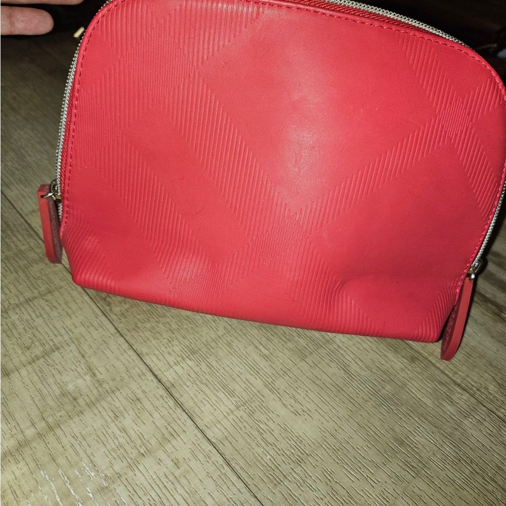 BURBERRY Womens RED / TAN Pouch Trousse Makeup Bag - NEW in Burberry Gift Box